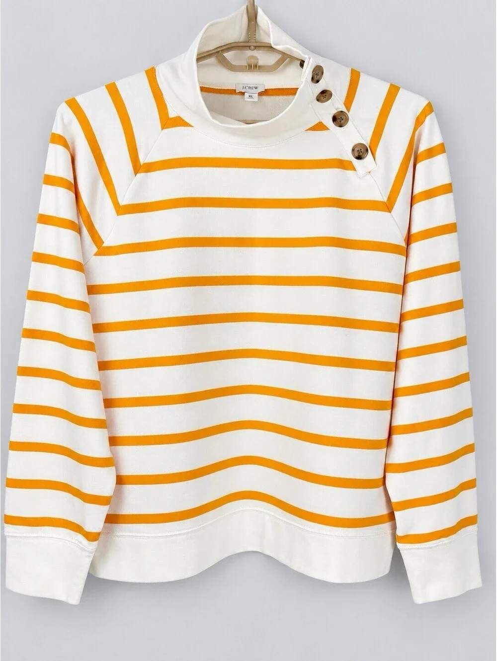 J.Crew Factory BQ148 Striped Button Collar Pullover Sweatshirt Women XL Orange